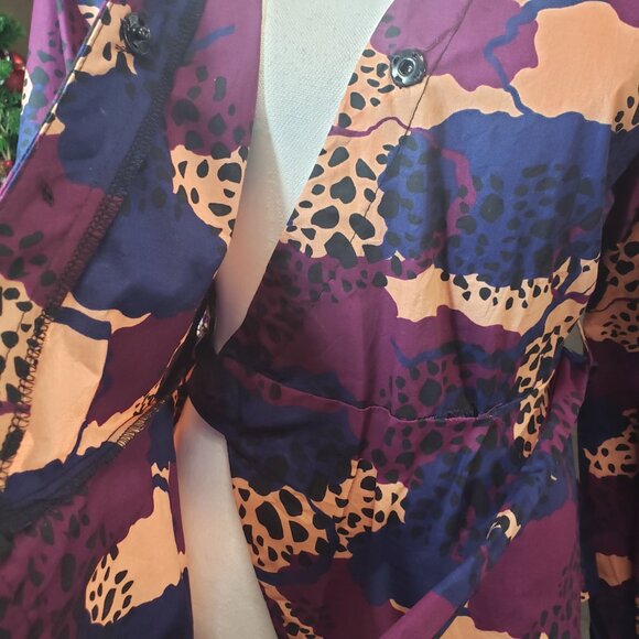 Bold & Beautiful D'iyanu Purple African Print Pant Suit womens M Wrap Blazer - Picture 4 of 12